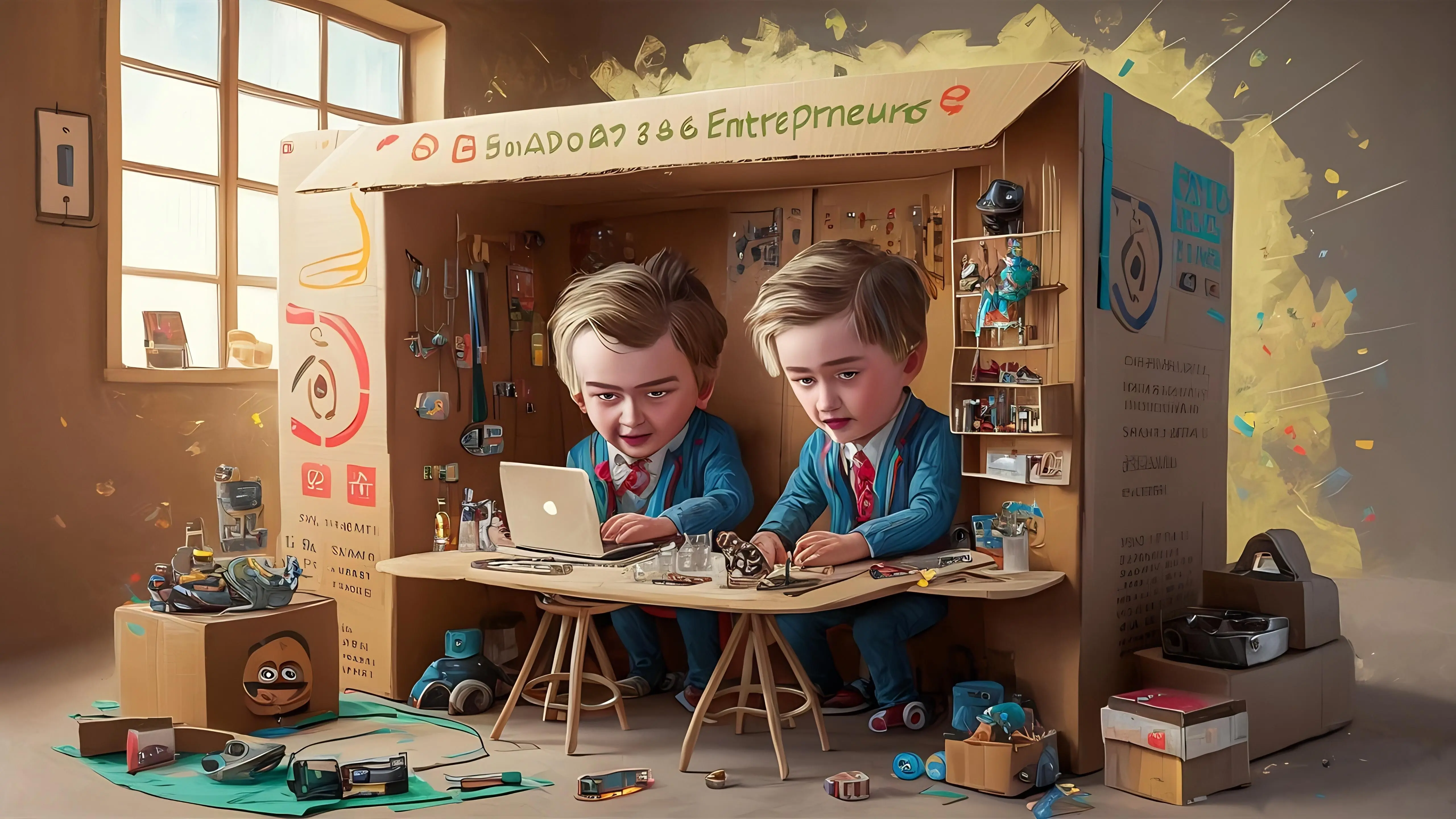 Online-Shopping: Eine junge Person startet ein kleines Unternehmen, mit einem Karton am Arbeitsplatz.